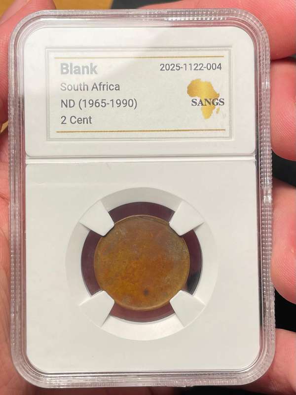 Rare! Error South African 2 cent blank planchets (1965 to 1990) graded by SANGS - Lot 1 of 3