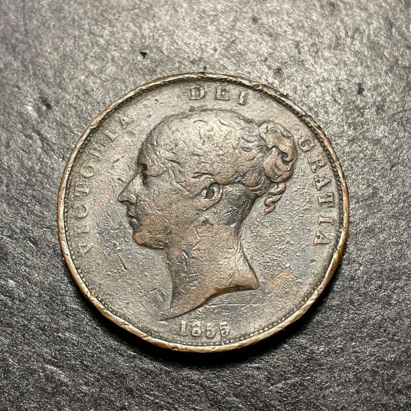 Large Bronze 1855 Queen Victoria Great Britain 1 penny coin
