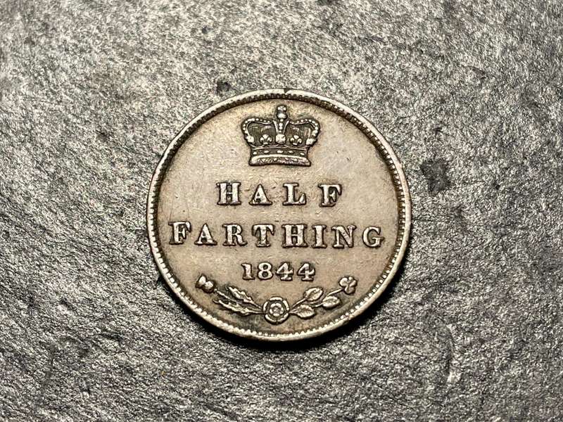 Rare 1844 Half-farthing (1/8 of a penny) British bronze coin - Queen Victoria