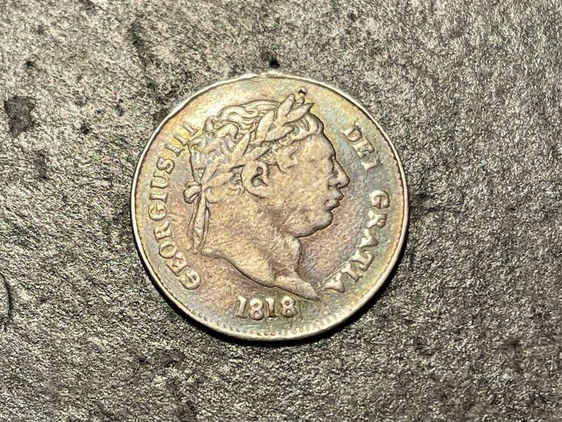 Only 1584 minted - 1818 Great Britain silver 3 pence coin - King George III
