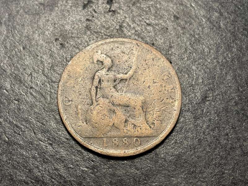 Bronze 1880 one penny coin from Great Britain - Queen Victoria