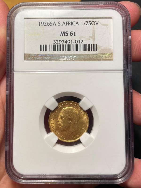Gold 1926 Union of South Africa half sovereign coin - NGC graded MS61 - Low mintage issue