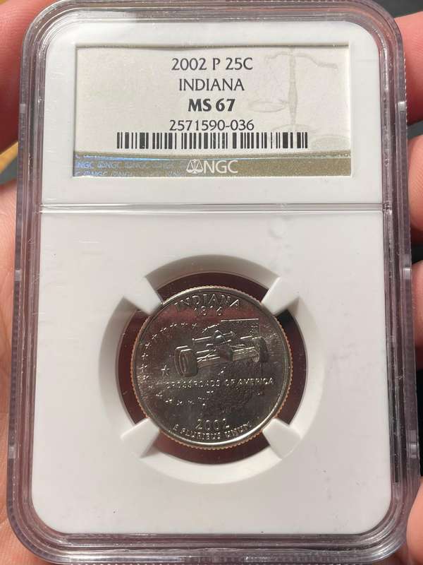 NGC MS67 American 2002 state quarter dollar coin - State of Indiana