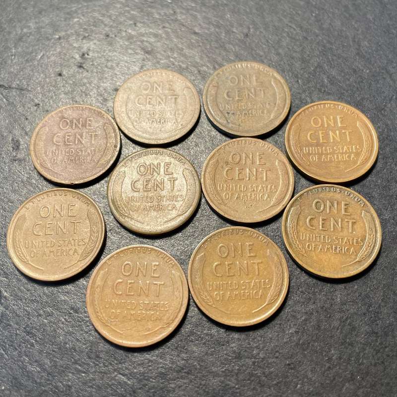 American wheat pennies - Lot of ten different date-and-mintmark combinations from the 1920s