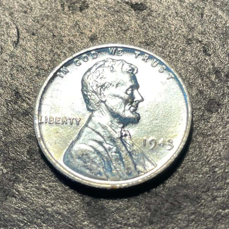 Minted in steel to save copper for World War II - 1943 American zinc plated steel 1 cent coin