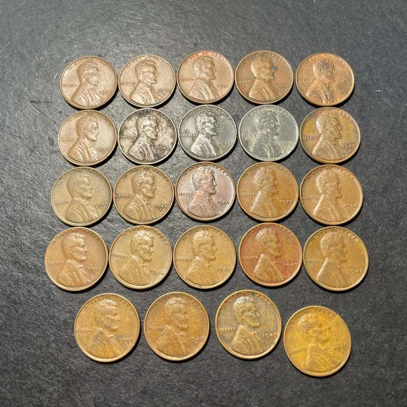American wheat pennies - Lot of 24x different date-and-mintmark combinations from the 1940s