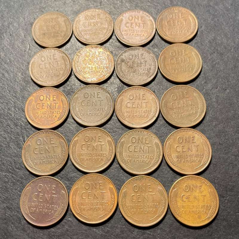 American wheat pennies - Lot of 20x different date-and-mintmark combinations from the 1950s
