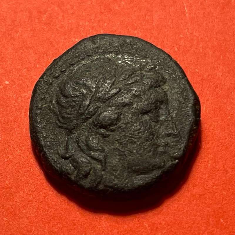 Ancient Greek 2300+ years old bronze coin - Amphora and Apollo issue - Minted in Aeolis, Myrina