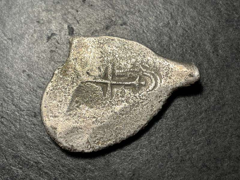 Shipwrecked silver 8 reales cob coin recovered from the wreck of the Johanna (sunk in 1682)