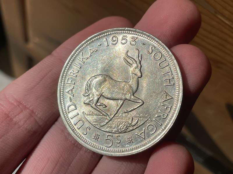 Solid Silver South African 5 shillings (crown) coin of 1953 - Very nice