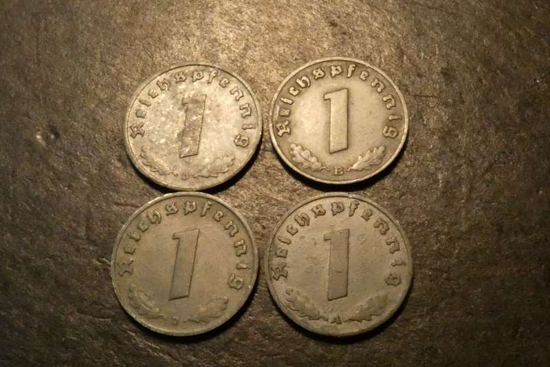 Lot of 4x World War 2 Nazi Germany 1 Reichspfennig coins
