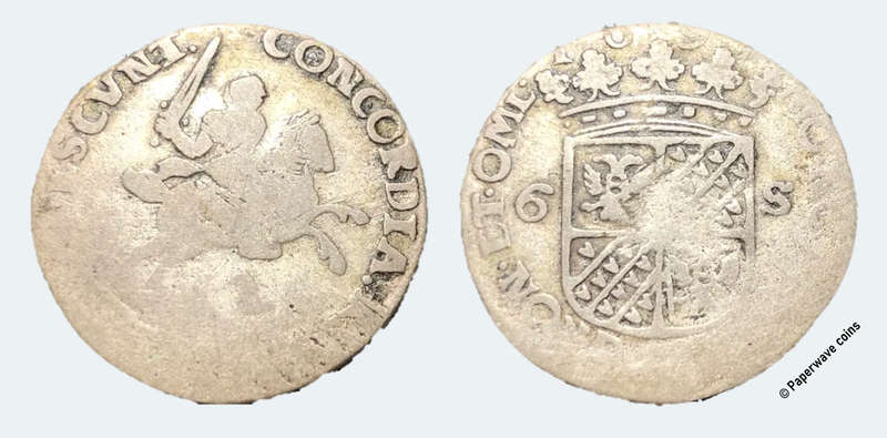Scarce 1690s Silver `Rijderschelling` or 6 stuivers coin - Dutch Republic