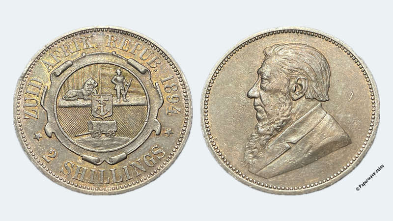 High grade 1894 ZAR 2 shilling (florin) silver coin - Full details