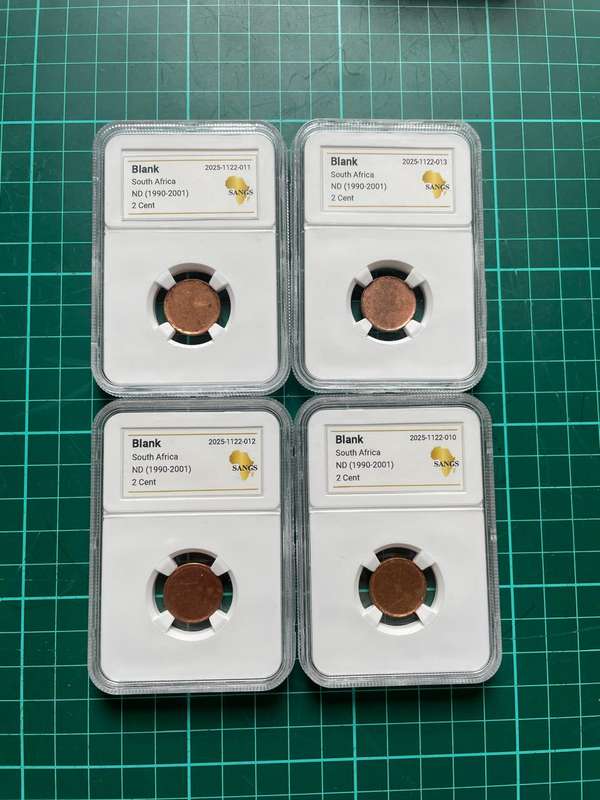 Error South African 2 cent blank planchets (1990 to 2001) graded by SANGS - 4x available