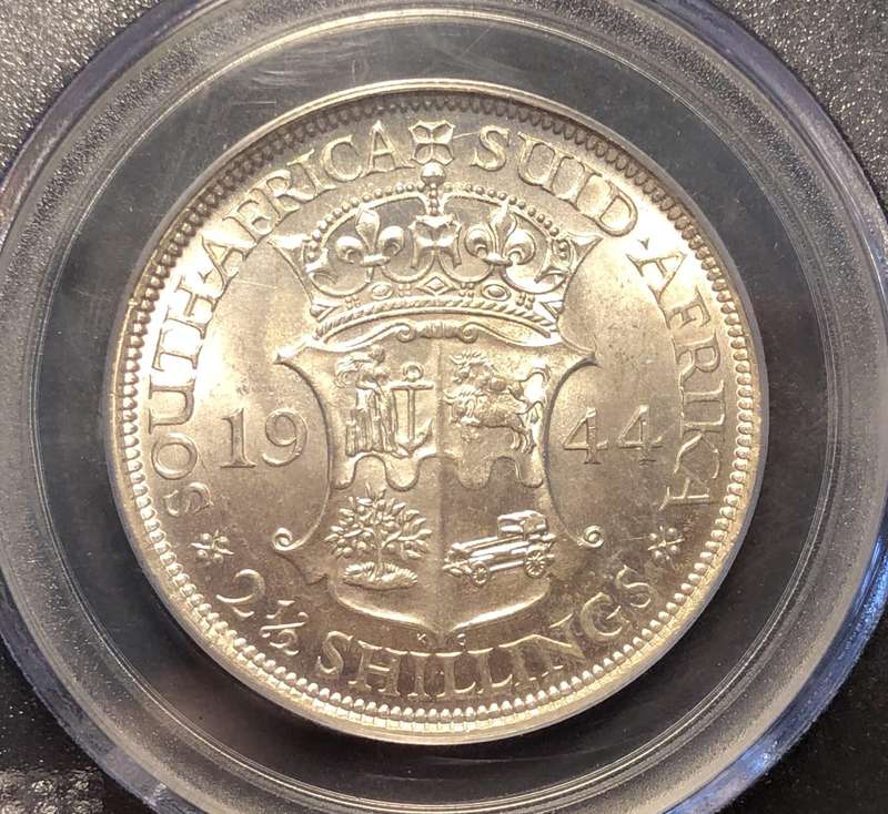 Beautiful 1944 Union silver 2 ½ shilling coin graded MS63 by PCGS - High catalogue value