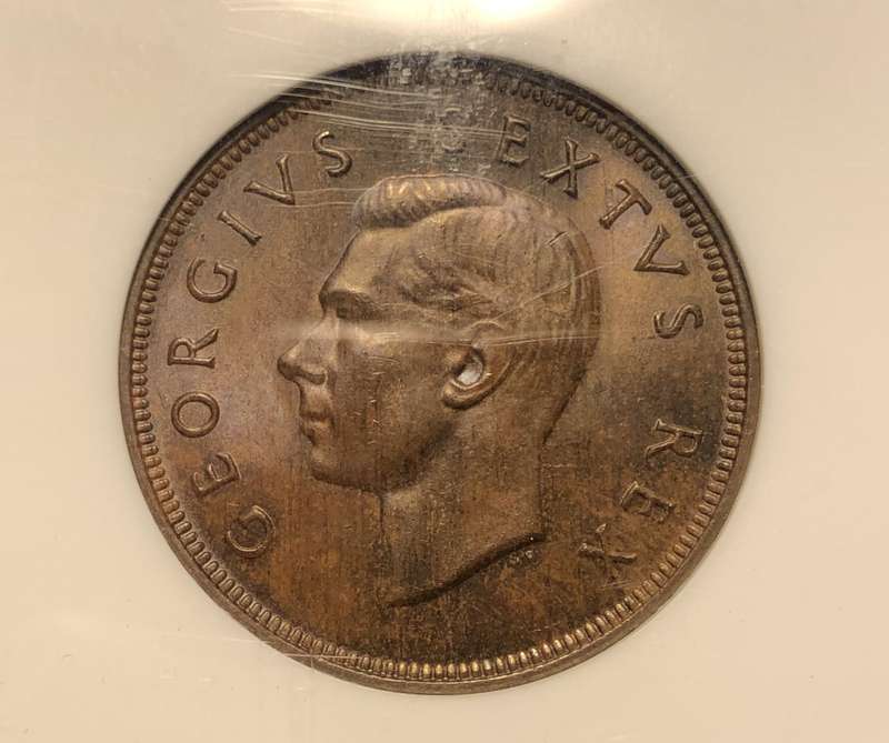 Nice 1950 SA Union 1 penny coin Graded MS63BN by NGC - Slight rainbow hue