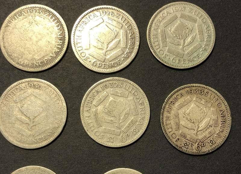 Almost complete lot George V Union silver 6 pence coins - Excluding only the 1924 & 1931