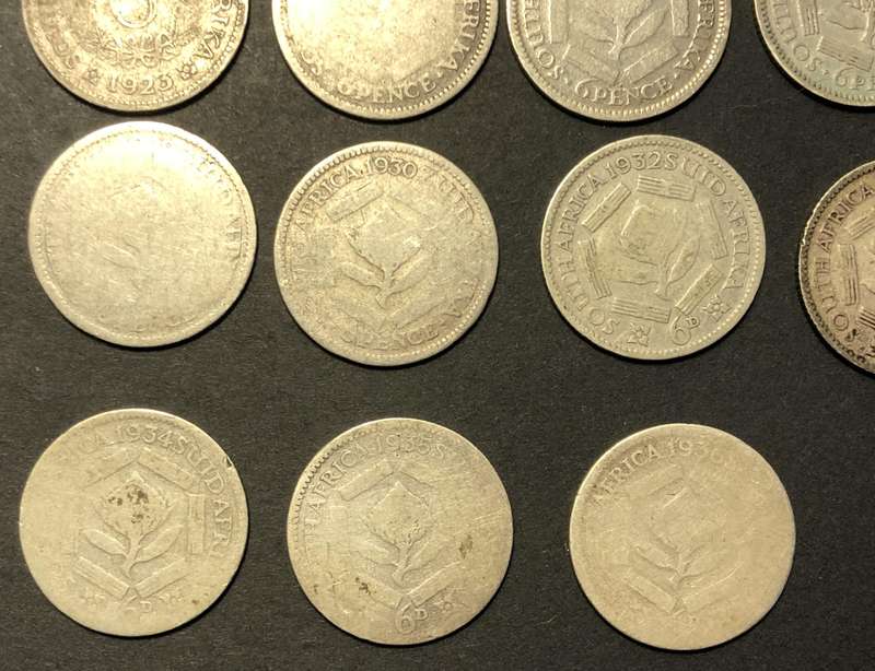 Almost complete lot George V Union silver 6 pence coins - Excluding only the 1924 & 1931