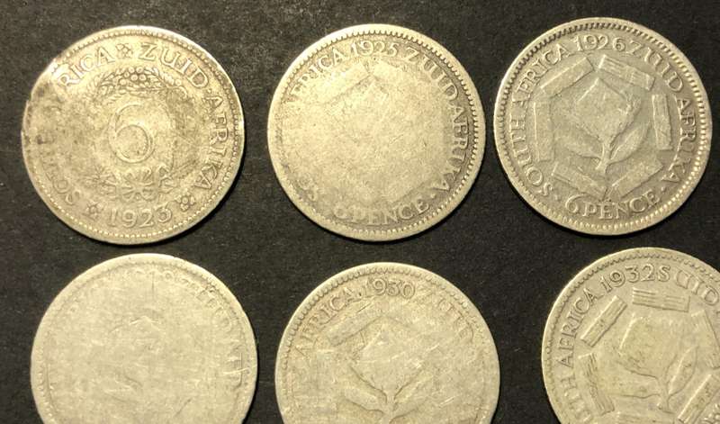 Almost complete lot George V Union silver 6 pence coins - Excluding only the 1924 & 1931
