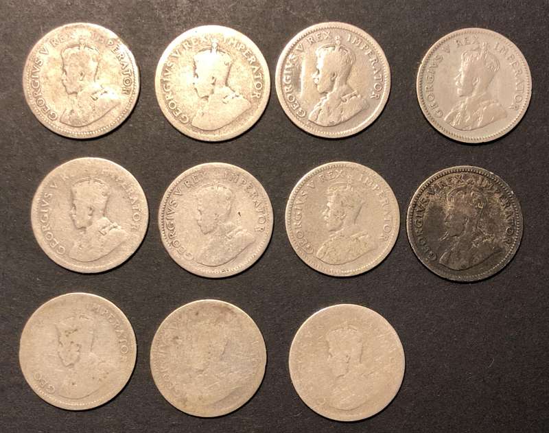 Almost complete lot George V Union silver 6 pence coins - Excluding only the 1924 & 1931