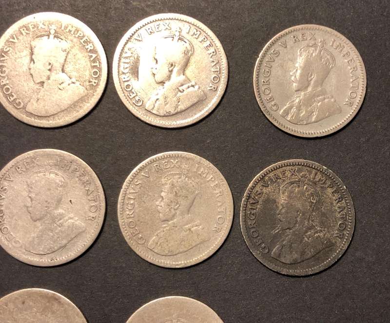 Almost complete lot George V Union silver 6 pence coins - Excluding only the 1924 & 1931