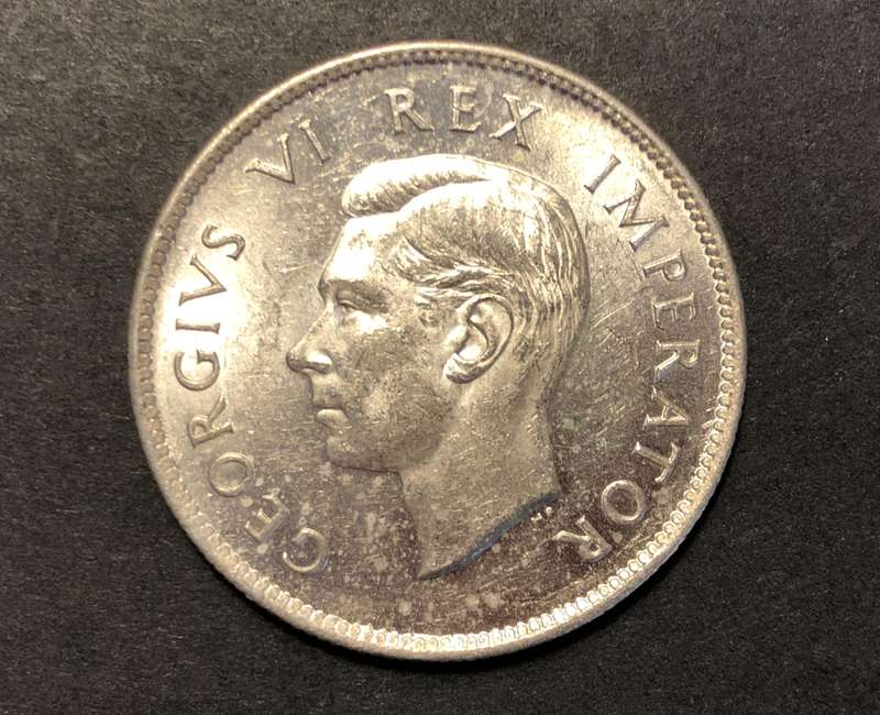 Brilliant UNC 1942 SA Union silver 2 shilling coin
