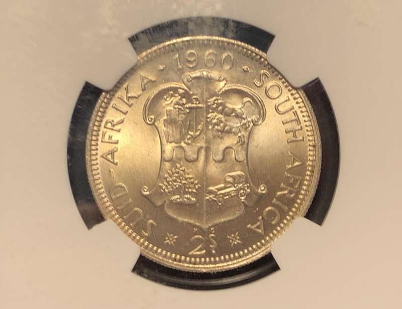 Very nice 1960 SA Union silver 2 shilling coin graded MS61 by NGC - Bakewell Collection