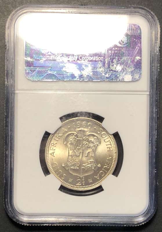 Very nice 1960 SA Union silver 2 shilling coin graded MS61 by NGC - Bakewell Collection