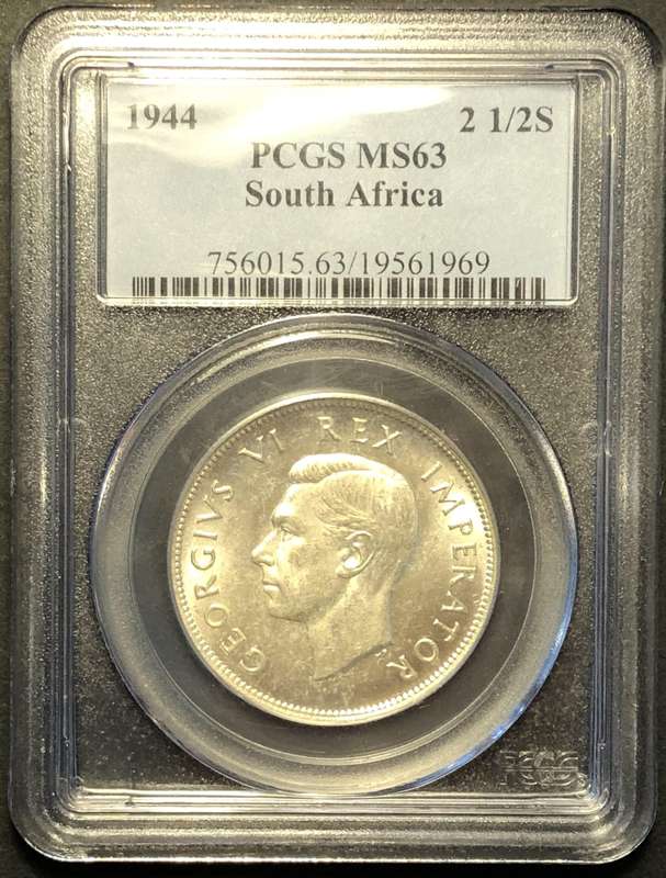 Beautiful 1944 Union silver 2 ½ shilling coin graded MS63 by PCGS - High catalogue value