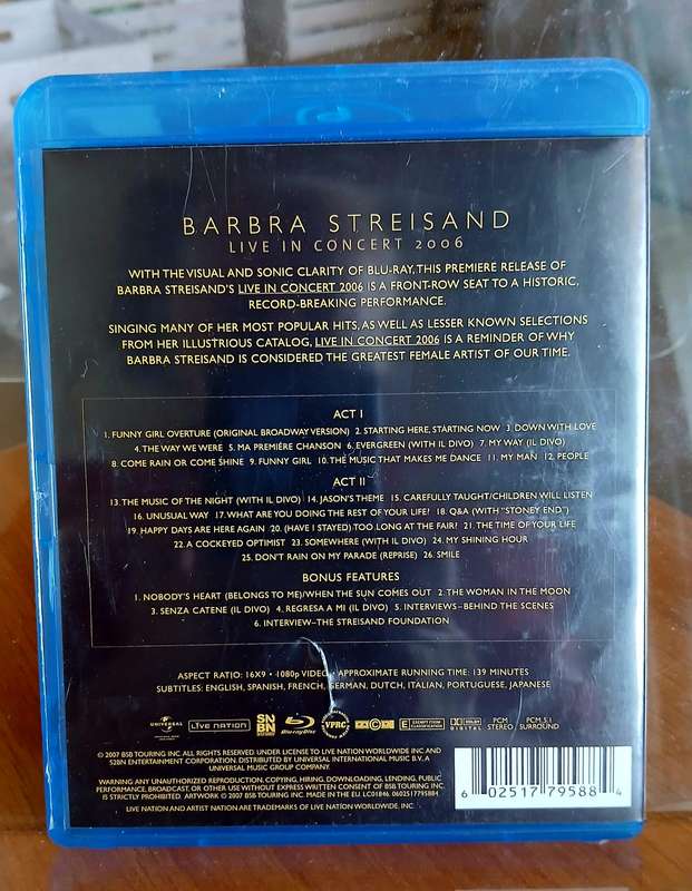 Blu-Ray disc - Barbara Streisand LIVE IN CONCERT 2006
