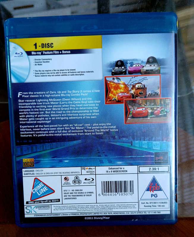 Blu-Ray disc - CARS Disney