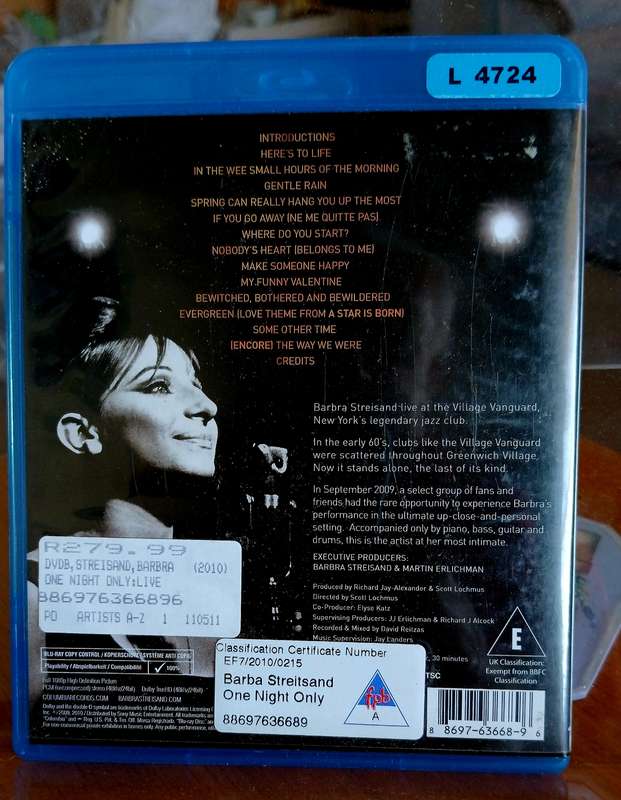 Blu-Ray disc - Barbara Streisand ONE NIGHT ONLY