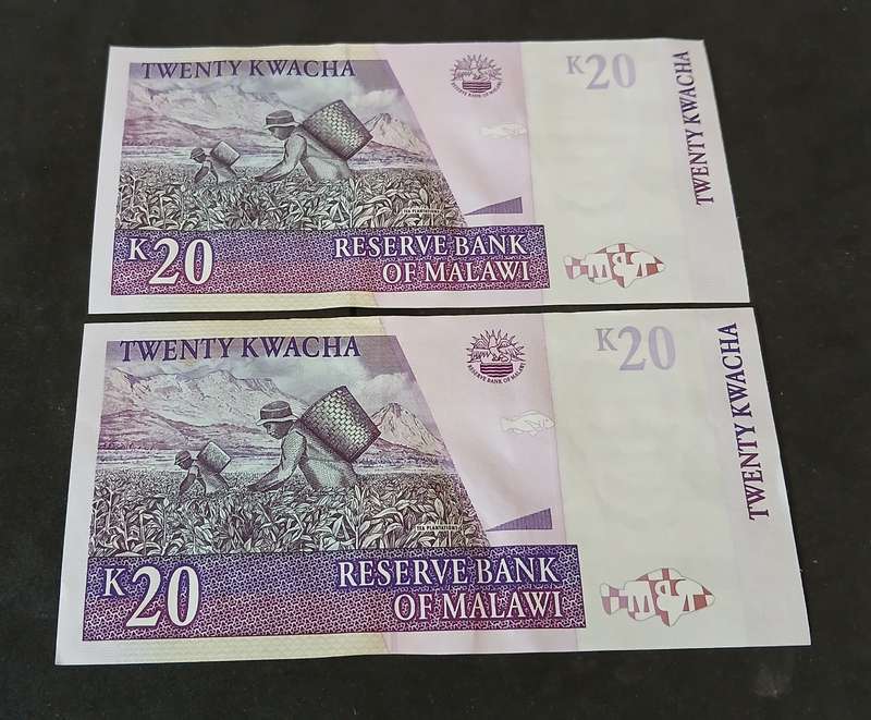 Malawian bank notes TWENTY KWACHA x 2