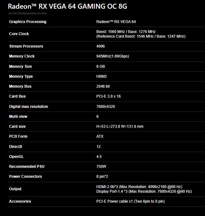 GIGABYTE RX VEGA 64 GAMING OC 8GB ** GAMING GRAPHICS CARD ** GOOD CONDITION ** WARRANTY **