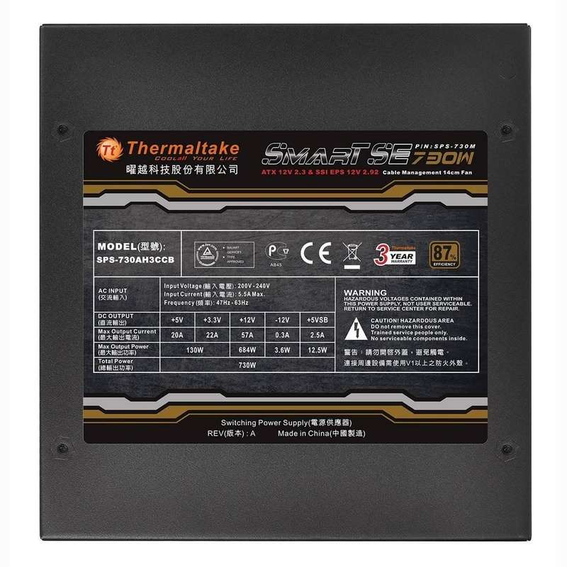 Thermaltake 730w SPS-730m 87% Rating - Desktop Power Supply - Good Condition - Warranty