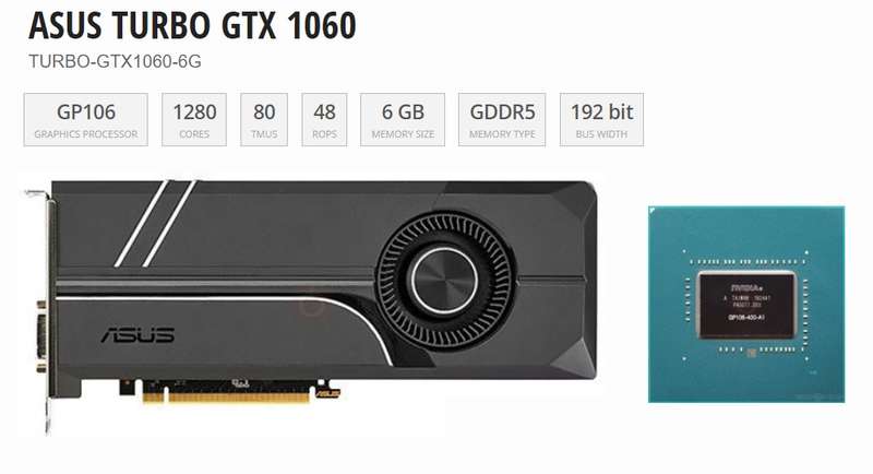 Asus Gtx 1060 6G Turbo - Gaming Graphics Card - Good Condition - Warranty