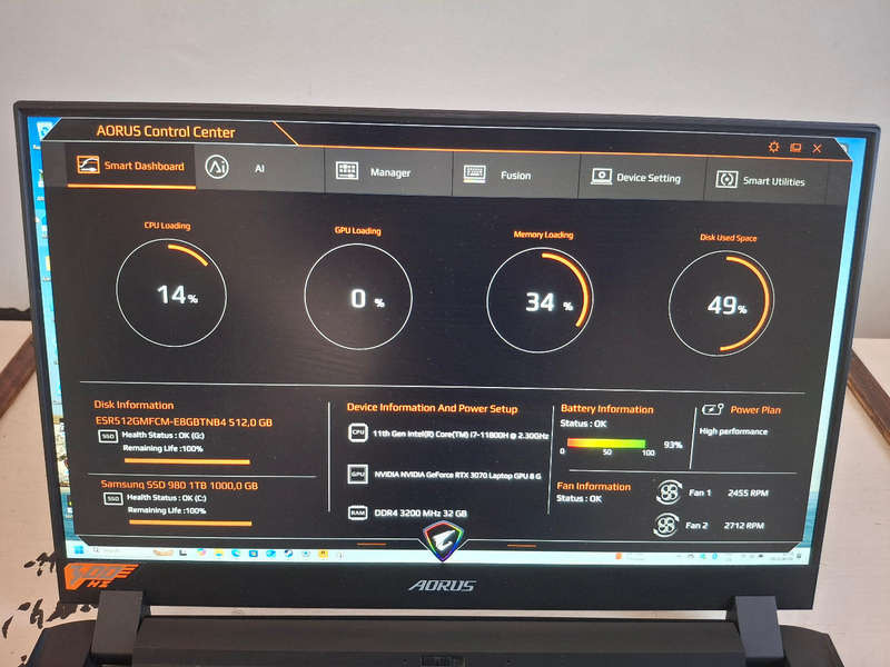Gigabyte Auros I7 11th Gen RTX 3070 Gaming laptop