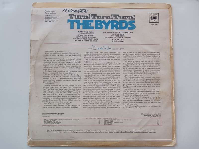 The Byrds - Turn! Turn! Turn!  ( scarce 1965 SA released Psychadelic Rock LP )