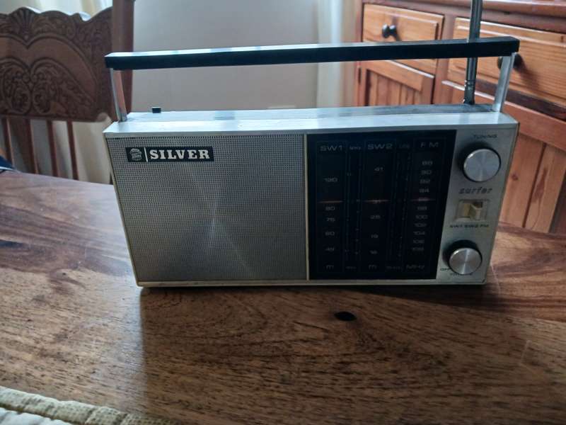 Silver - Vintage Portable battery operated transistor radio  SW1 /  SW2 / FM