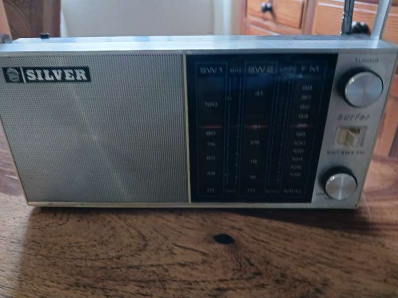 Silver - Vintage Portable battery operated transistor radio  SW1 /  SW2 / FM