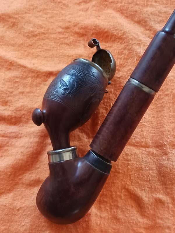 Vintage Bruyere Garantie Smoking Pipe with Peacock Design and original storage container