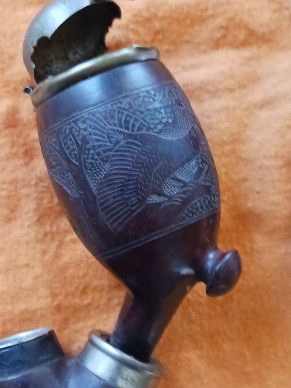 Vintage Bruyere Garantie Smoking Pipe with Peacock Design and original storage container