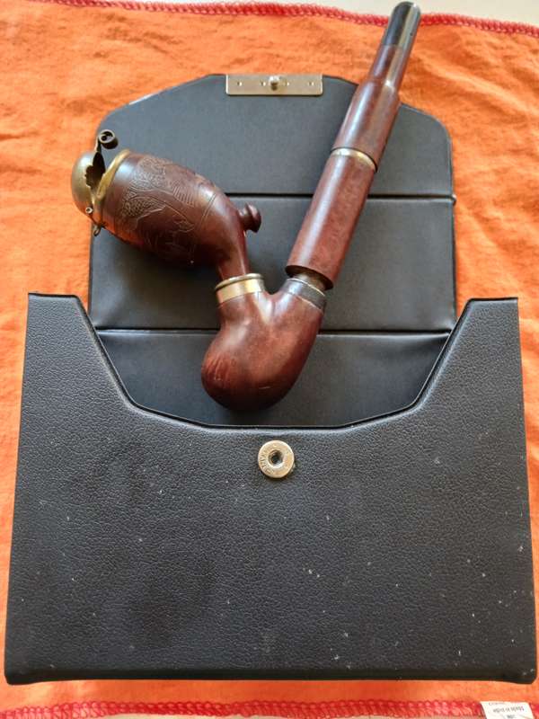 Vintage Bruyere Garantie Smoking Pipe with Peacock Design and original storage container
