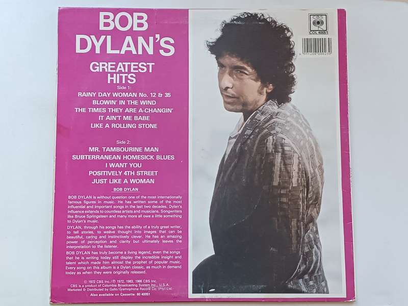 Bob Dylan - Bob Dylans`s Greatest Hits ( Rare 1986 SA released LP EX  )