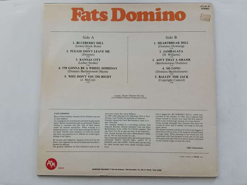 Fats Domino - Blueberry Hill  ( 1980 Belgium released NM LP )