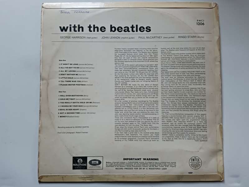 The Beatles - With The Beatles   ( Rare 1965  SA released reissue LP.)