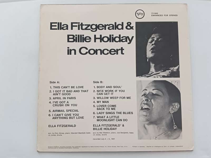 Billie Holiday & Ella Fitzgerald - In Concert.  ( Scarce 1967 released in Germany LP EX )