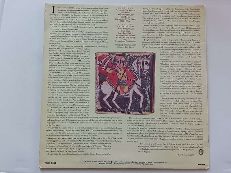 Paul Simon - Graceland  (  1986 SA released LP )