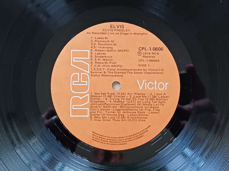 Elvis Presley  -  Recorded live on stage in Memphis  ( scarce 1974 SA released LP )