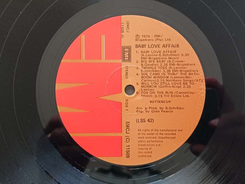 Buttercup (6) - Baby Love Affair  ( Scares 1975 SA released NM LP by SA band )
